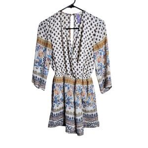 Anthropologie Alya Romper Womens Size XS Multicolor Montana Lined V-Neck Boho